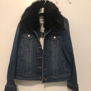 Velvet heart Dark denim jean jacket w fur collar